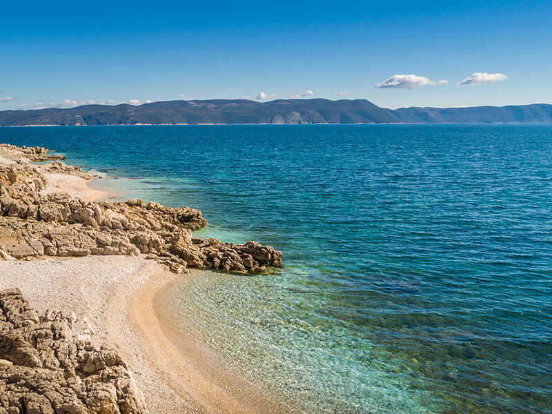 Istrian coast, sunset and sea